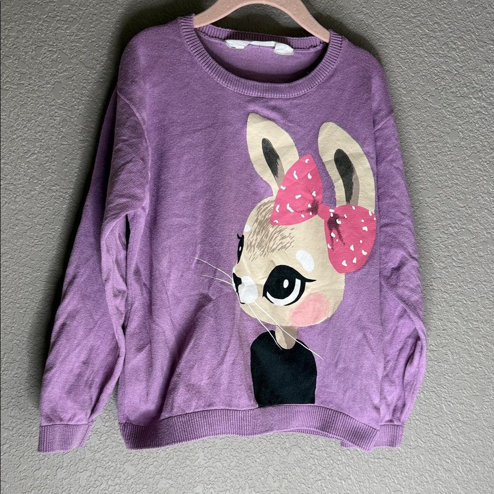 Purple Sweater with Bunny Graphic 6x-7y